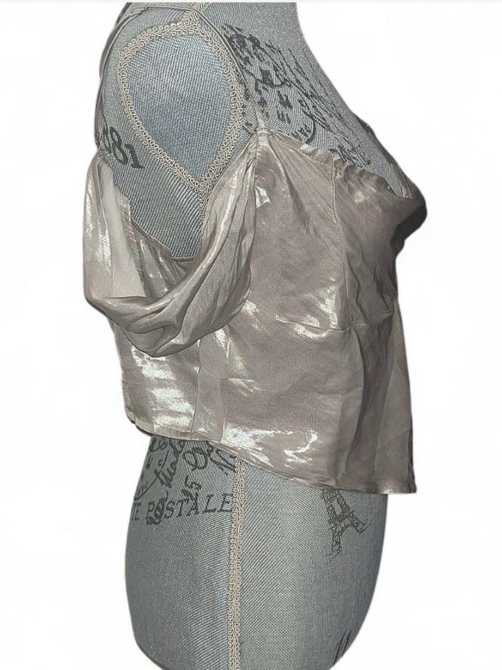 Free People Silver Satin Cowl Cold-Shoulder Camisole - Picture 2 of 6